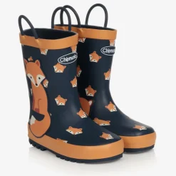 Chipmunks Rain Boots|Rain Boots*Boys Blue & Orange Fox Rain Boots