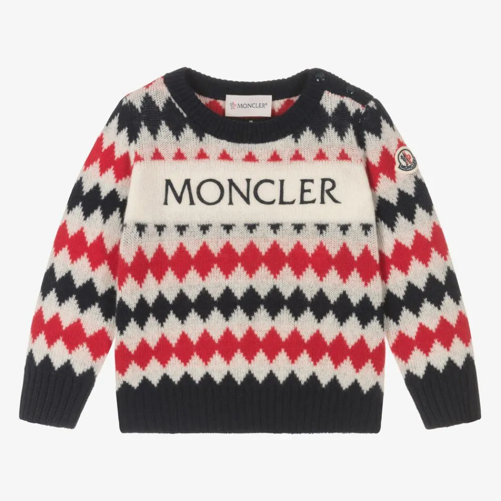 Moncler Enfant Tops*Boys Blue & Red Wool Knit Sweater