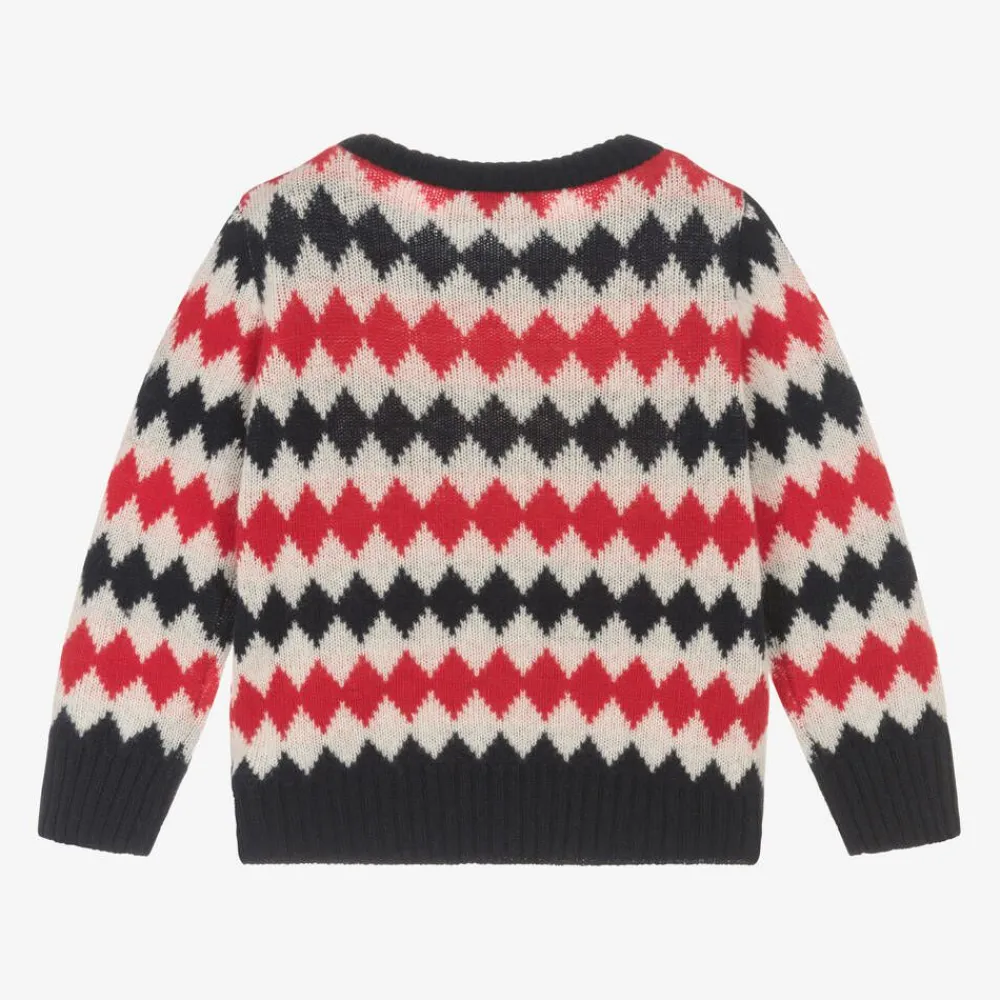 Moncler Enfant Tops*Boys Blue & Red Wool Knit Sweater