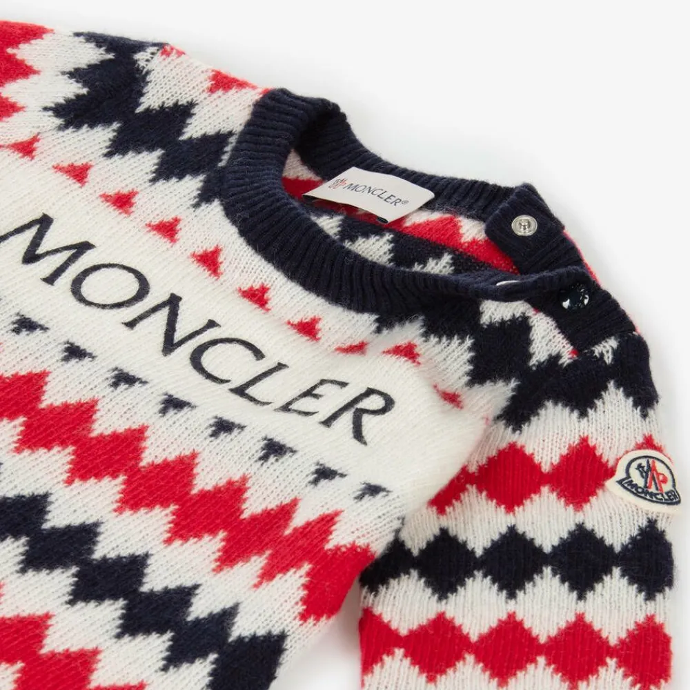 Moncler Enfant Tops*Boys Blue & Red Wool Knit Sweater