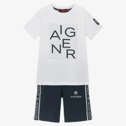 AIGNER Outfit Sets*Boys Blue & White Cotton Shorts Set