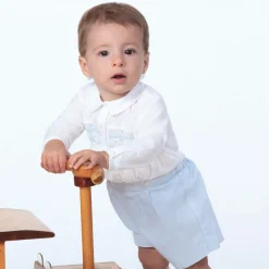 Sarah Louise Outfit Sets*Boys Blue & White Hand-Smocked Buster Suit