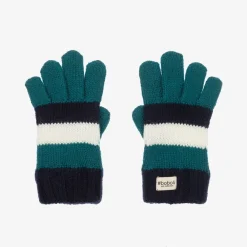 Boboli Gloves & Mittens*Boys Blue & White Striped Knitted Gloves
