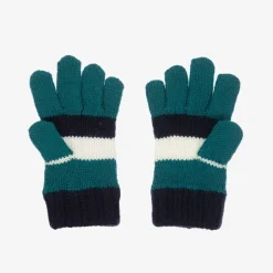 Boboli Gloves & Mittens*Boys Blue & White Striped Knitted Gloves