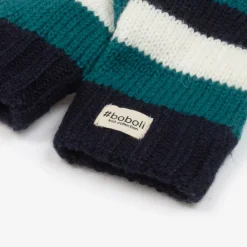 Boboli Gloves & Mittens*Boys Blue & White Striped Knitted Gloves