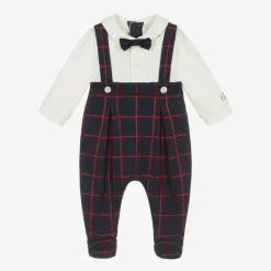 Emile et Rose Babysuits*Boys Blue Check Babygrow