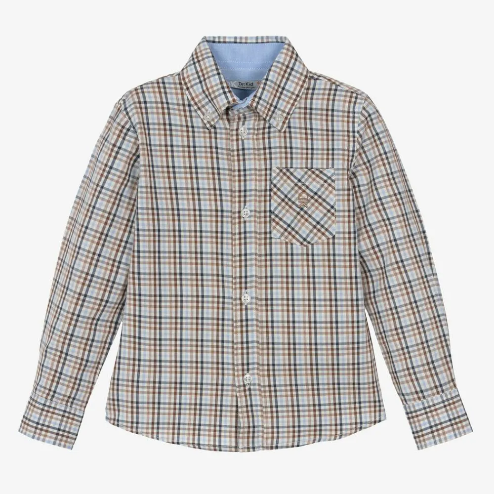 Dr. Kid Tops*Boys Blue Check Cotton Shirt