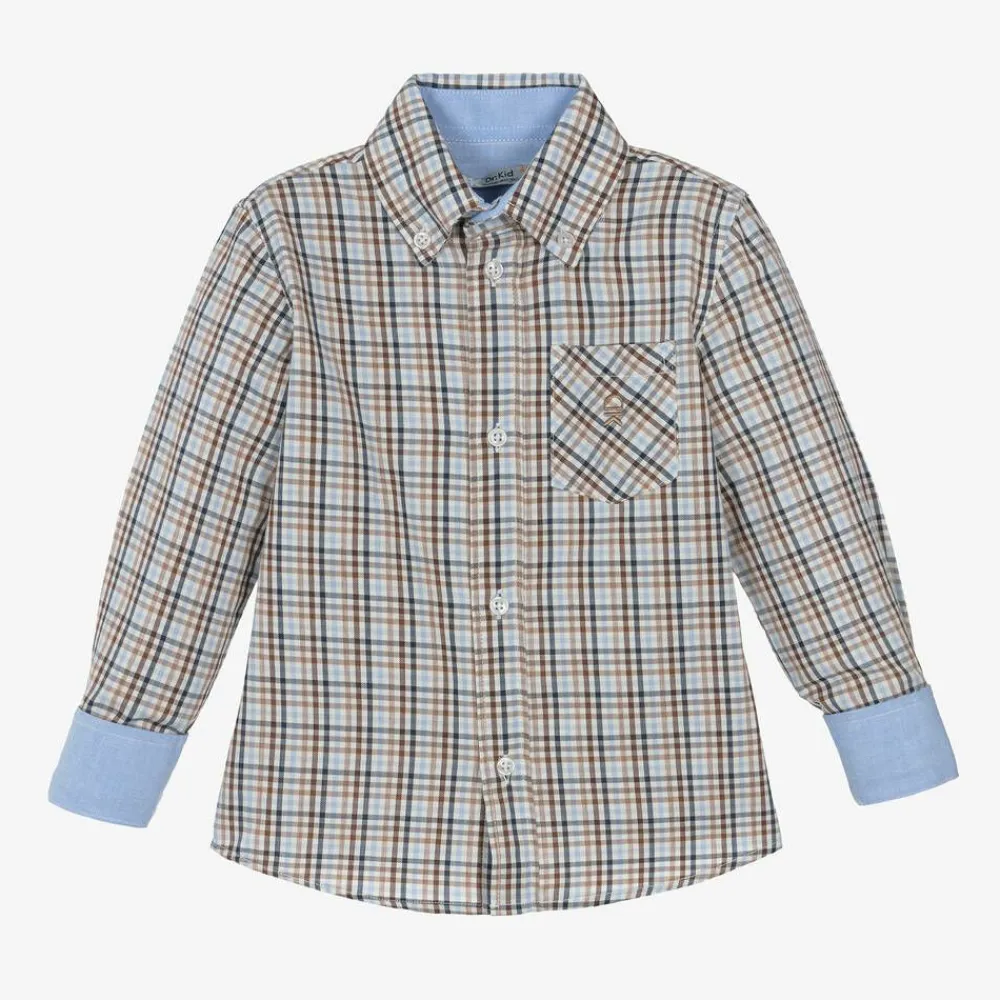 Dr. Kid Tops*Boys Blue Check Cotton Shirt