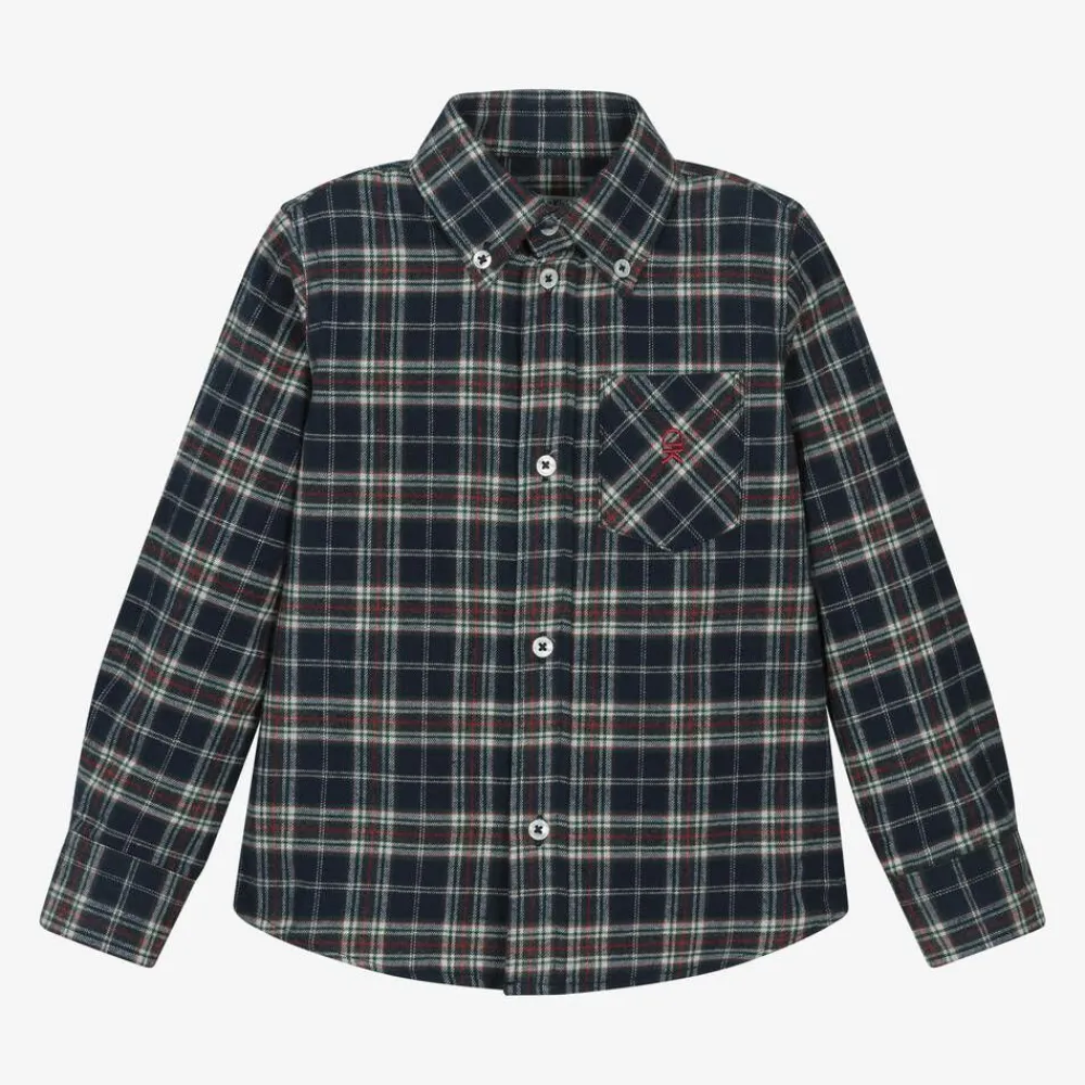 Dr. Kid Tops*Boys Blue Check Cotton Shirt