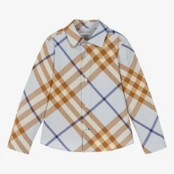 Burberry Tops*Boys Blue Check Cotton Shirt SlateBlue