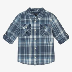 Guess Tops*Boys Blue Check Cotton Twill Shirt