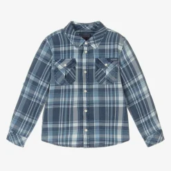 Guess Tops*Boys Blue Check Cotton Twill Shirt