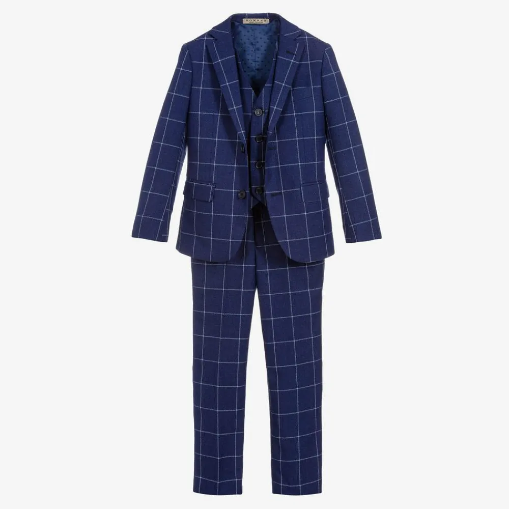 Romano Suits*Boys Blue Check Suit