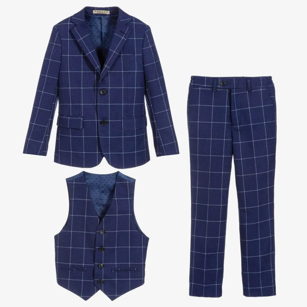Romano Suits*Boys Blue Check Suit