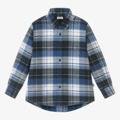 Il Gufo Tops*Boys Blue Checked Cotton Shirt
