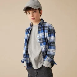 Il Gufo Tops*Boys Blue Checked Cotton Shirt