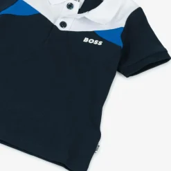 BOSS Tops*Boys Blue Colourblock Cotton Polo Shirt
