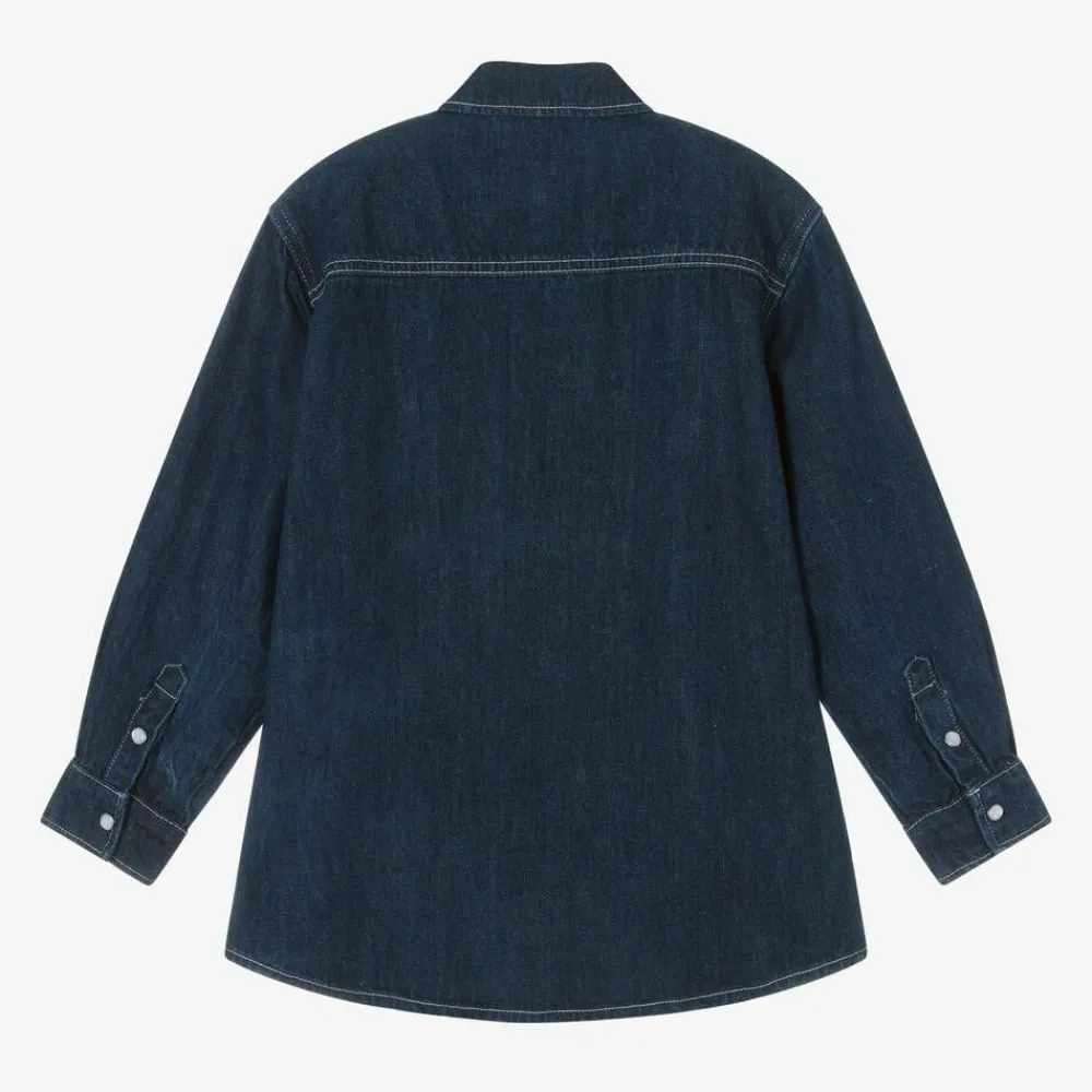 Molo Tops*Boys Blue Cotton & Linen Denim Shirt