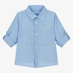 Mayoral Tops*Boys Blue Cotton & Linen Shirt