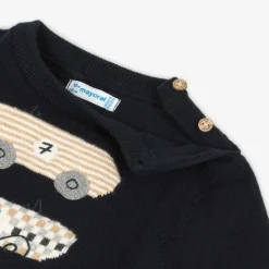 Mayoral Tops*Boys Blue Cotton & Wool Knit Sweater