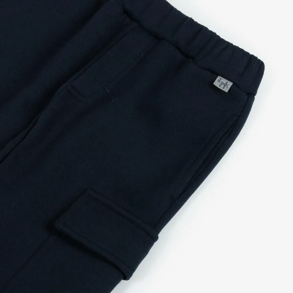 Il Gufo Trousers*Boys Blue Cotton Cargo Joggers