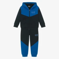 EA7 Emporio Armani Tracksuits*Boys Blue Cotton Colourblock Tracksuit