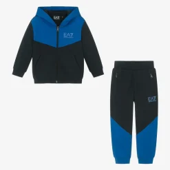 EA7 Emporio Armani Tracksuits*Boys Blue Cotton Colourblock Tracksuit