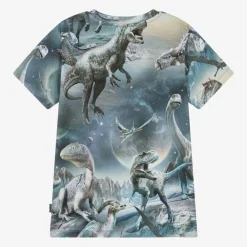 Molo Tops*Boys Blue Cotton Dinosaur Print T-Shirt