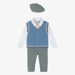 Beau KiD Outfit Sets*Boys Blue Cotton Dogtooth Trouser Set