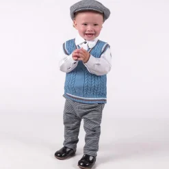 Beau KiD Outfit Sets*Boys Blue Cotton Dogtooth Trouser Set
