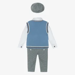Beau KiD Outfit Sets*Boys Blue Cotton Dogtooth Trouser Set