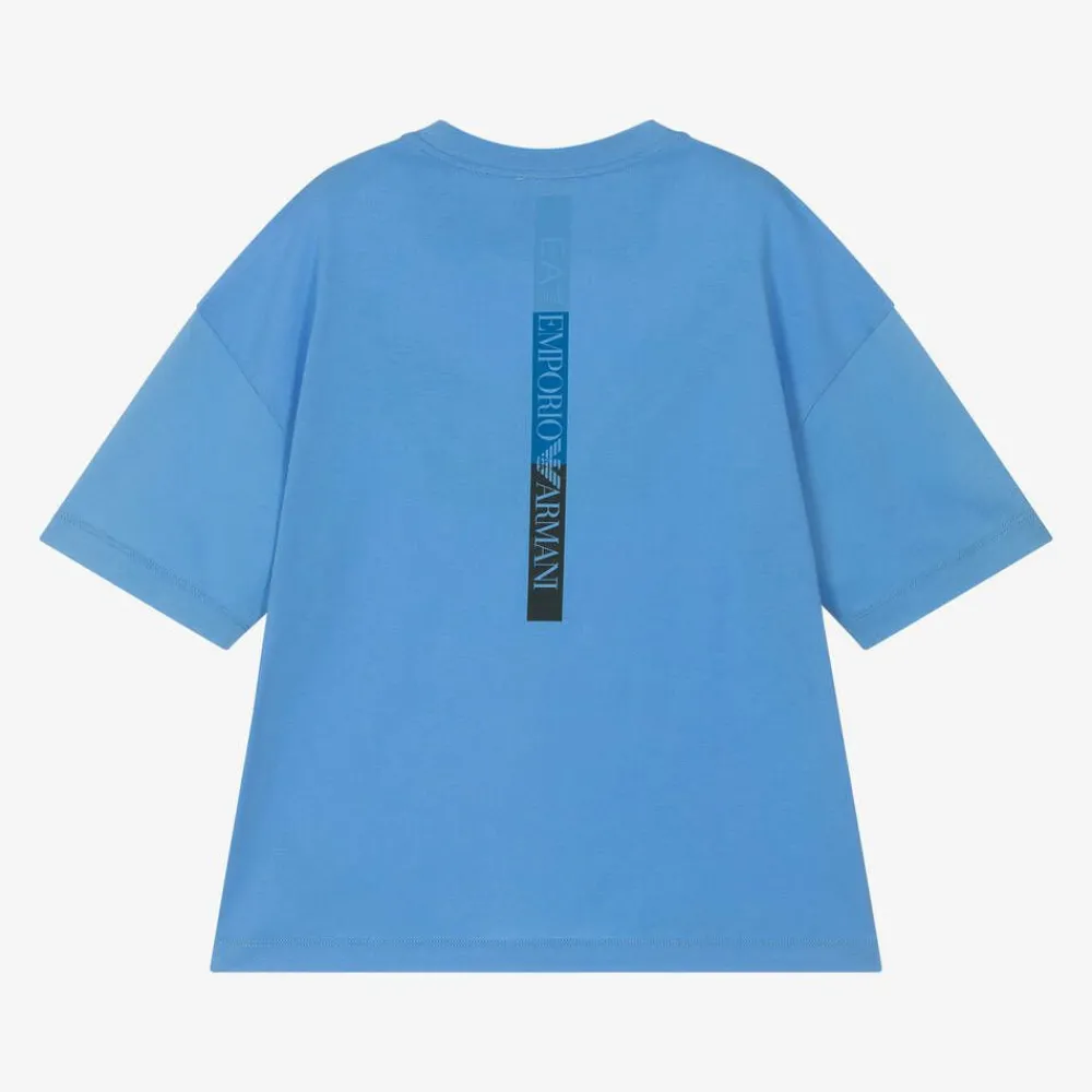 EA7 Emporio Armani Tops*Boys Blue Cotton EA7 Logo T-Shirt