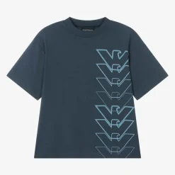 Emporio Armani Tops*Boys Blue Cotton Eagle Logo T-Shirt