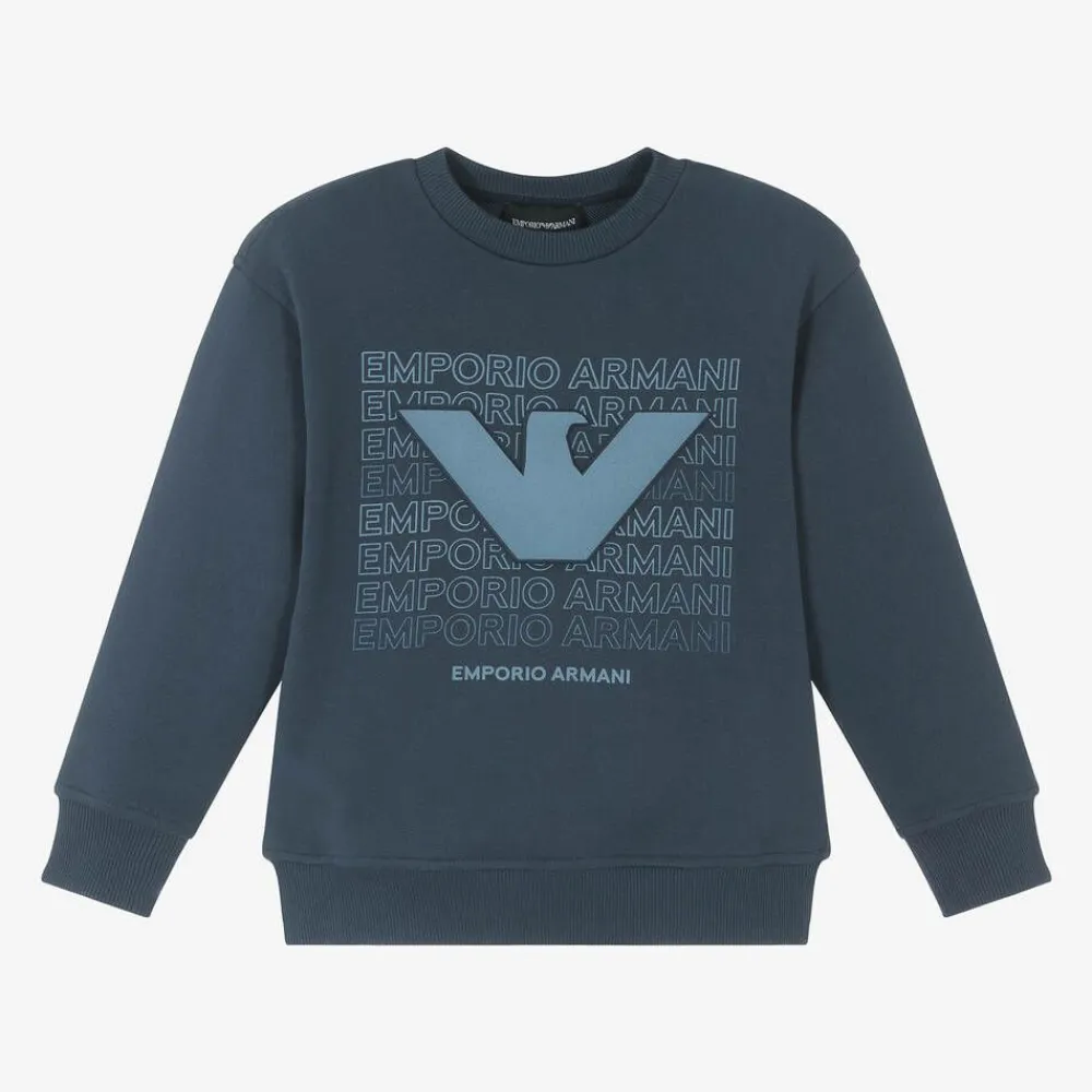 Emporio Armani Tops*Boys Blue Cotton Eagle Logo Sweatshirt