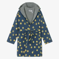 Molo Towels & Robes*Boys Blue Cotton Emoji Dressing Gown