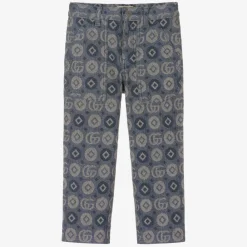 Gucci Trousers*Boys Blue Cotton Jacquard Logo Trousers