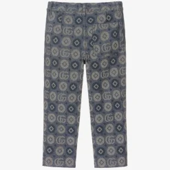 Gucci Trousers*Boys Blue Cotton Jacquard Logo Trousers
