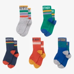Frugi Socks*Boys Blue Cotton Knit Socks (5 Pack)