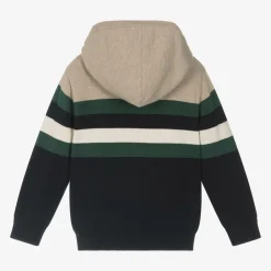 Mayoral Tops*Boys Blue Cotton Knit Striped Zip-Up Top