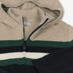 Mayoral Tops*Boys Blue Cotton Knit Striped Zip-Up Top