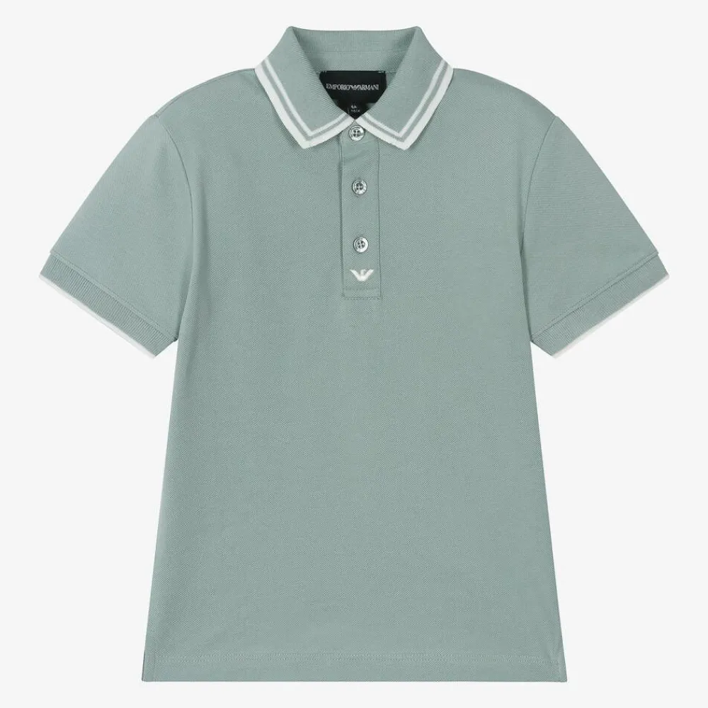 Emporio Armani Tops*Boys Blue Cotton Piqué Polo Top