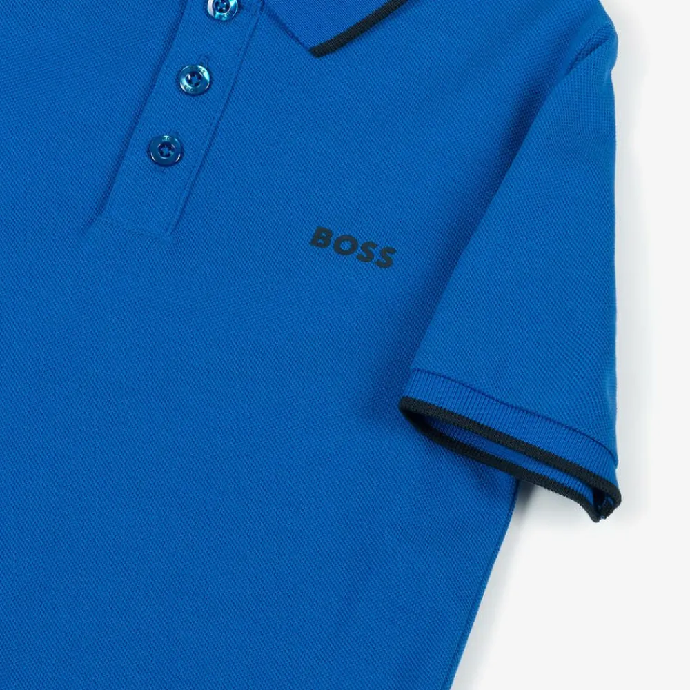BOSS Tops*Boys Blue Cotton Polo Shirt