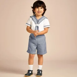 Beatrice amp; George Outfit Sets*Boys Blue Cotton Sailor Buster Suit