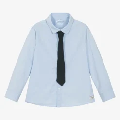Mayoral Tops*Boys Blue Cotton Shirt
