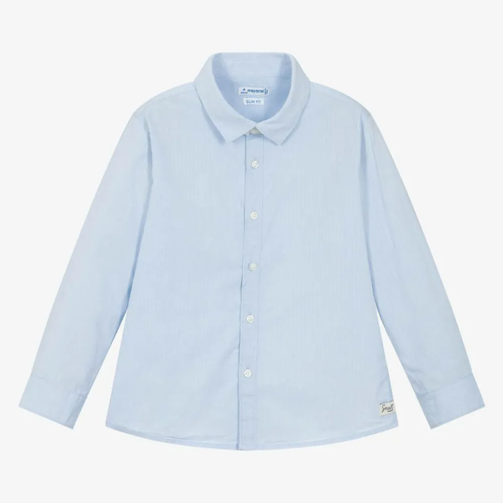 Mayoral Tops*Boys Blue Cotton Shirt