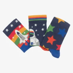 Frugi Socks*Boys Blue Cotton Space Socks (3 Pack)