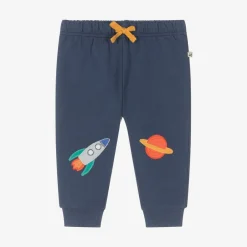 Frugi Trousers*Boys Blue Cotton Space-Patch Joggers