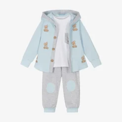 Caramelo Kids Tracksuits*Boys Blue Cotton Teddy Tracksuit Set