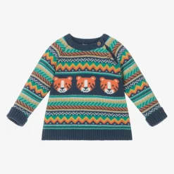 Frugi Tops*Boys Blue Cotton Tiger Fair Isle Sweater