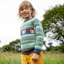 Frugi Tops*Boys Blue Cotton Tiger Fair Isle Sweater